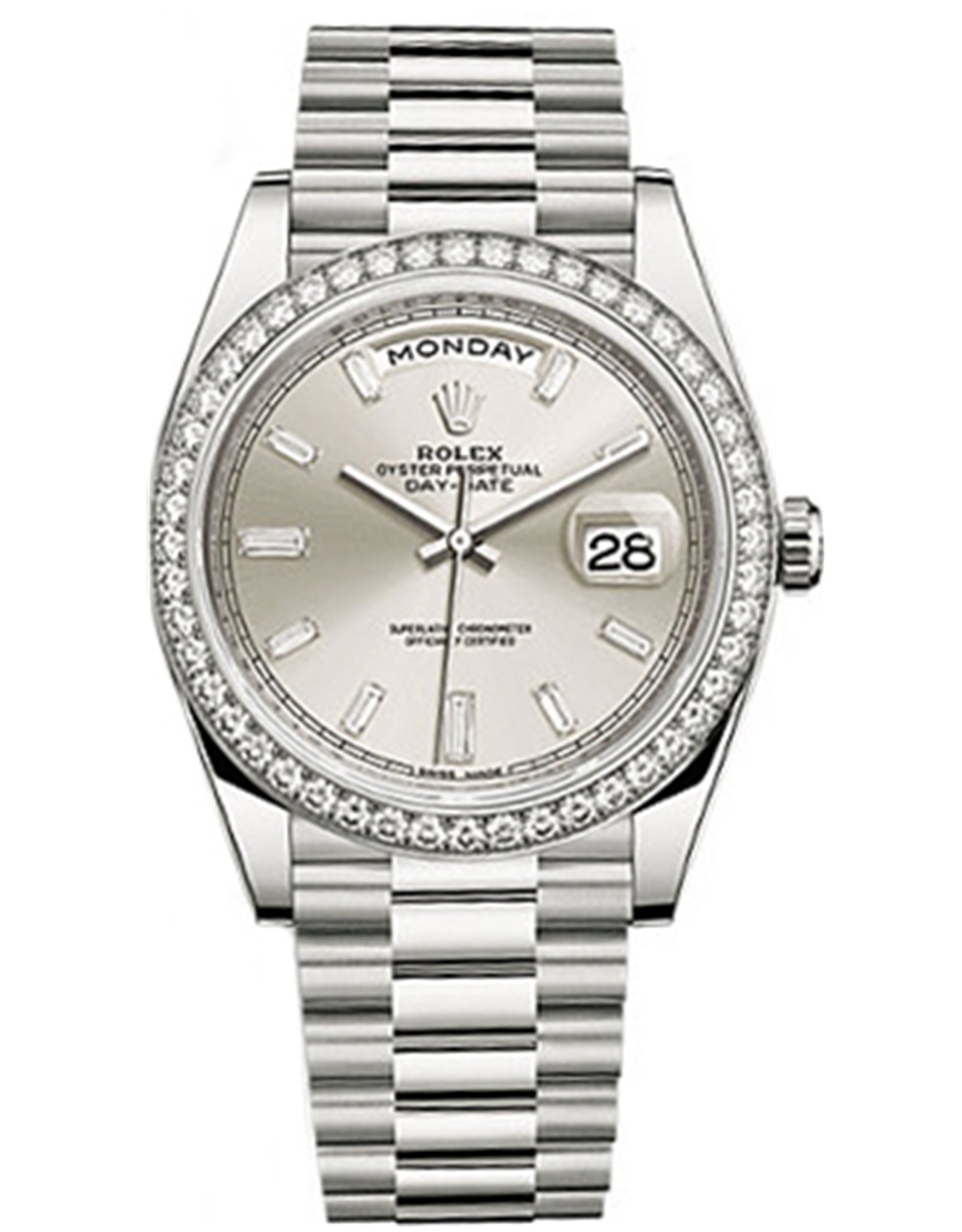 Rolex Day Date Silver Calan Diamond Hommes R plique Montre